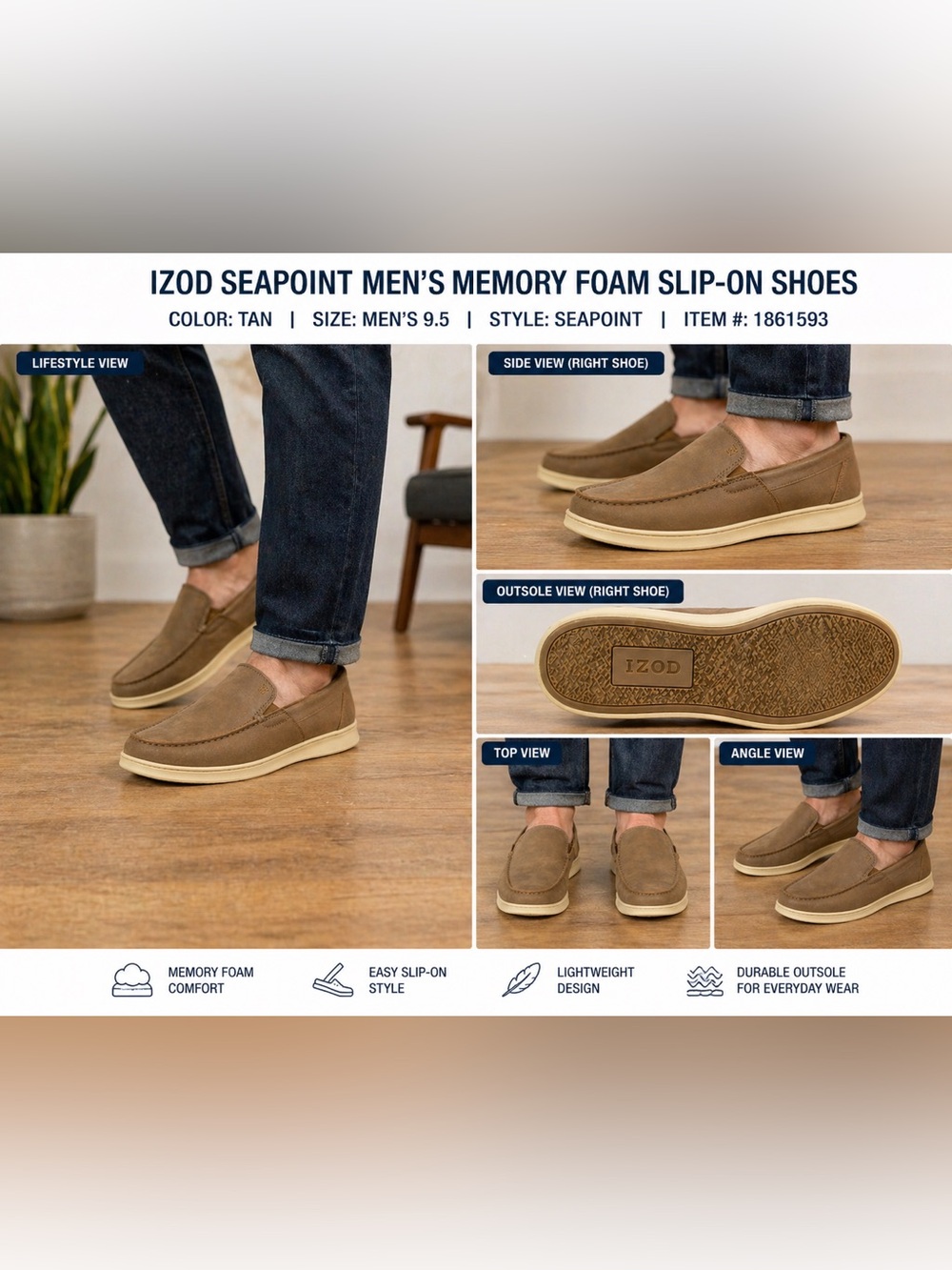 Izod Men's Slip-On Loafers in Tan with Cream Sole